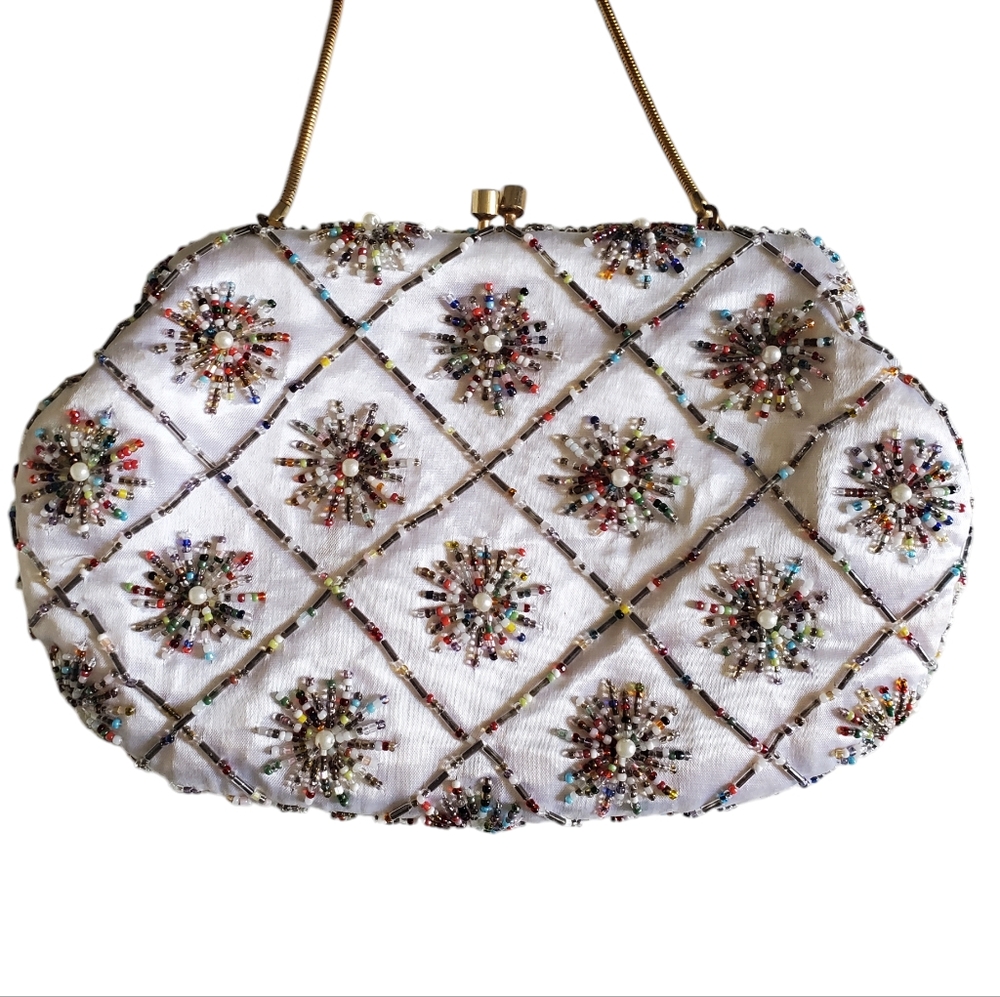 Satin Beaded Clutch /Evening Bag/Formal Events/Prom /Vintage - Picture 9 of 13
